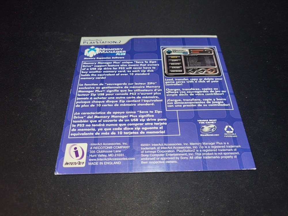 Interact Memory Manager Plus Sony Playstation 2 PS2 Disc & Sleeve Mint