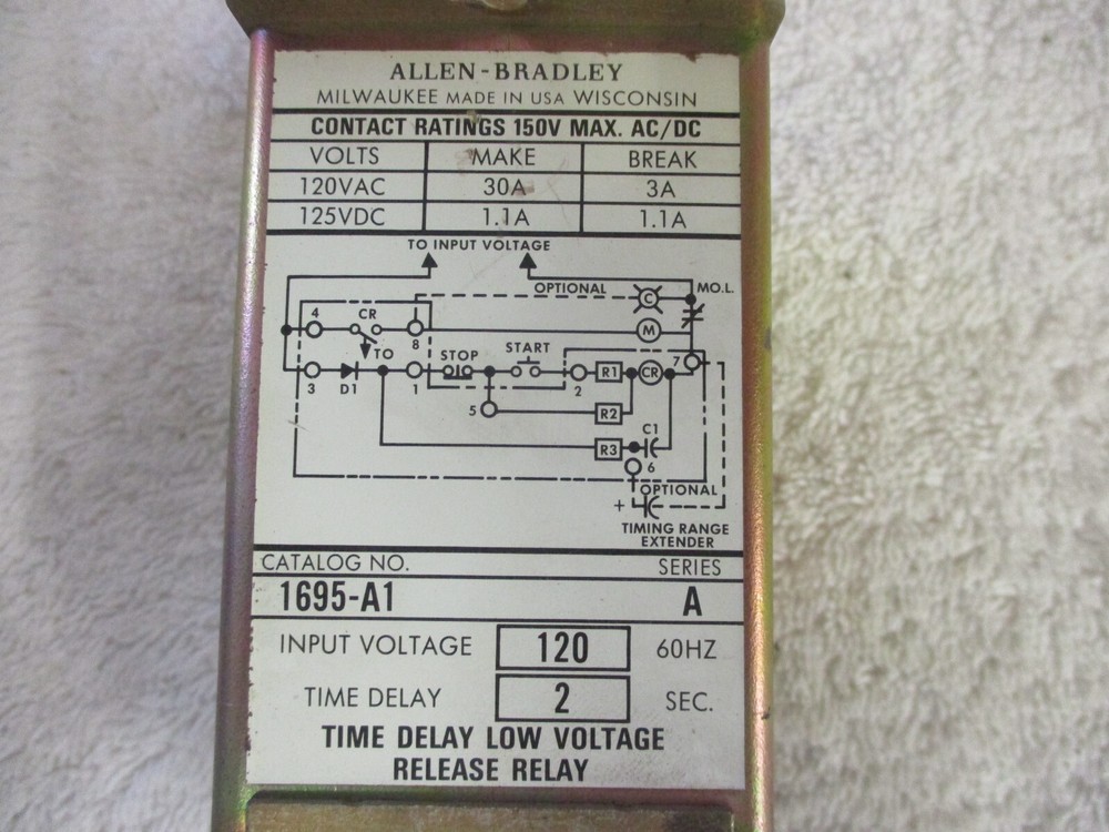 Allen Bradley Time Delay Low Voltage Release Relay 1695-A1 Ser A