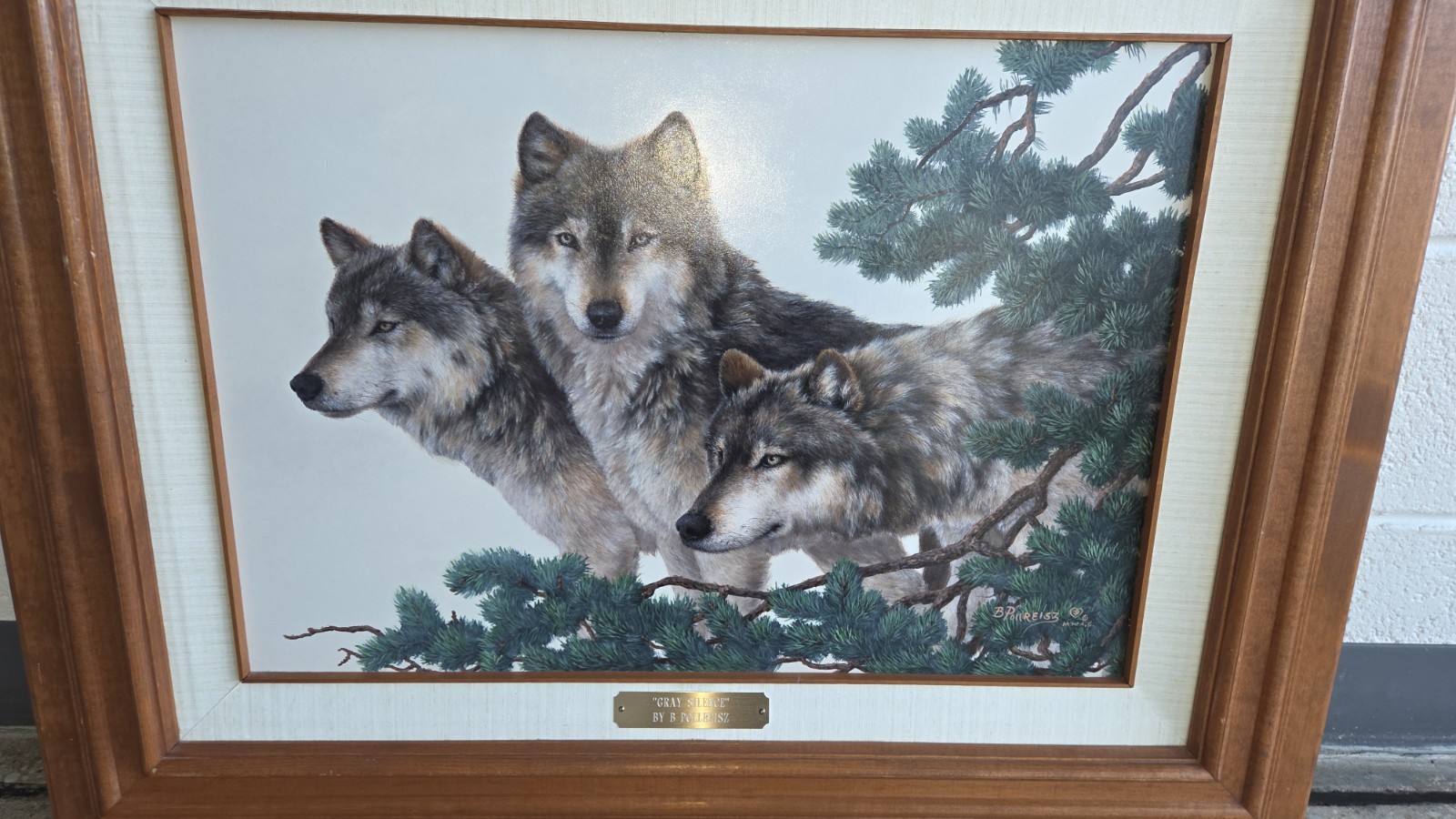 BRENDA POLLREISZ ORIGINAL OIL PAINTING " GRAY SILENCE" WOLVES LARGE