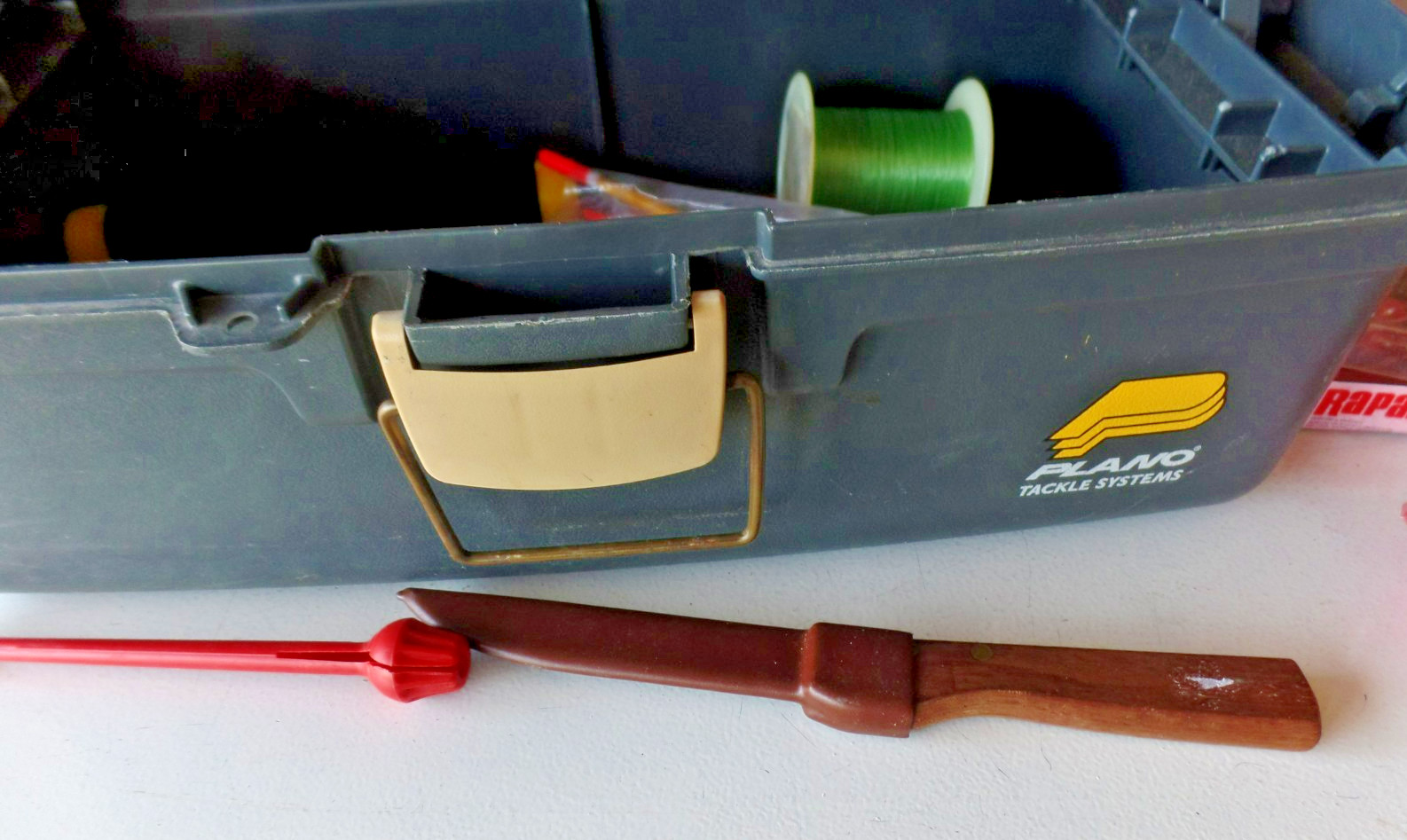 Vnt. Plano 3 tier TACKLE BOX FULL vintage Lures fishing supplies fillet knife