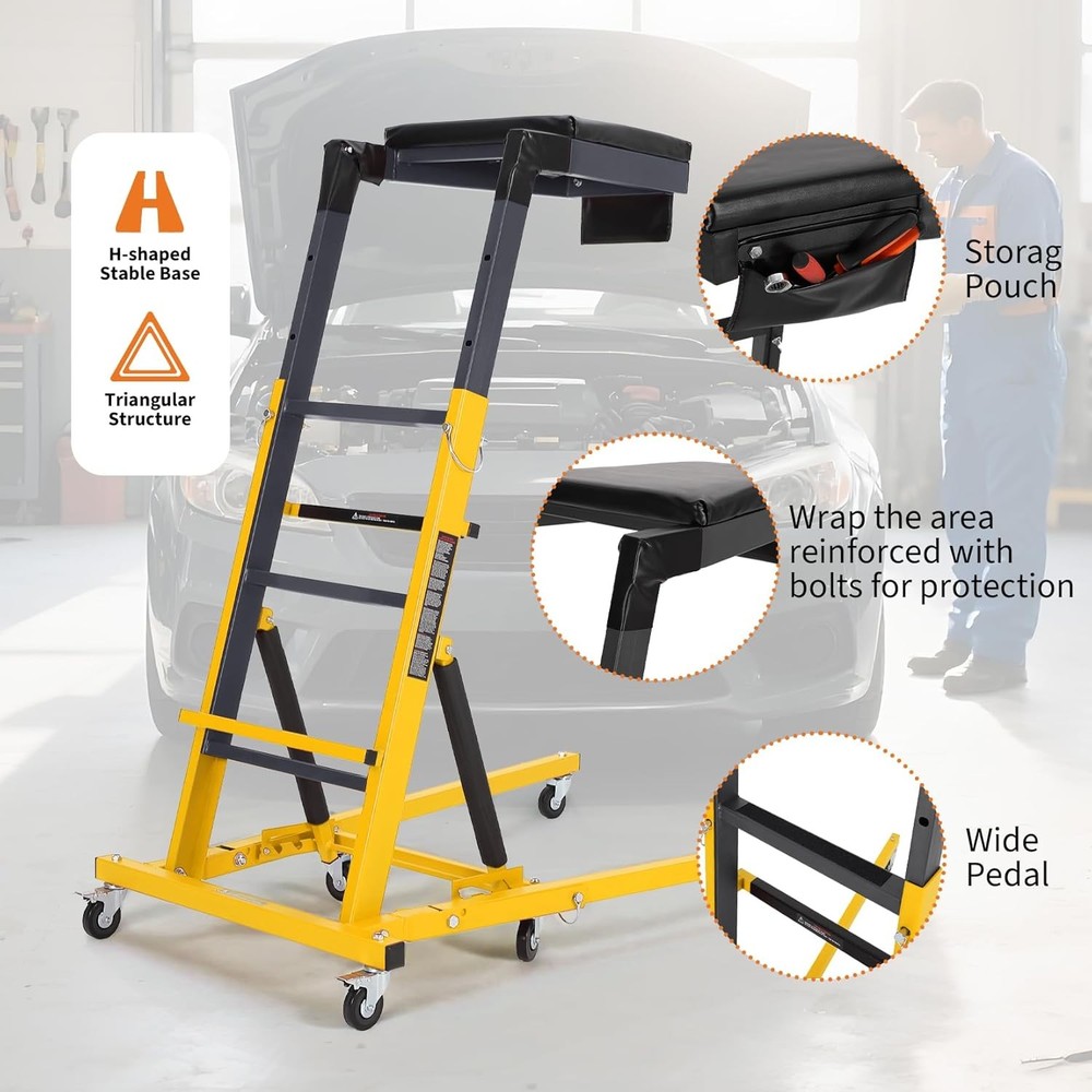 Adjustable Garage Creeper with Lockable Wheels, Tool Pouch & Ergonomic Design