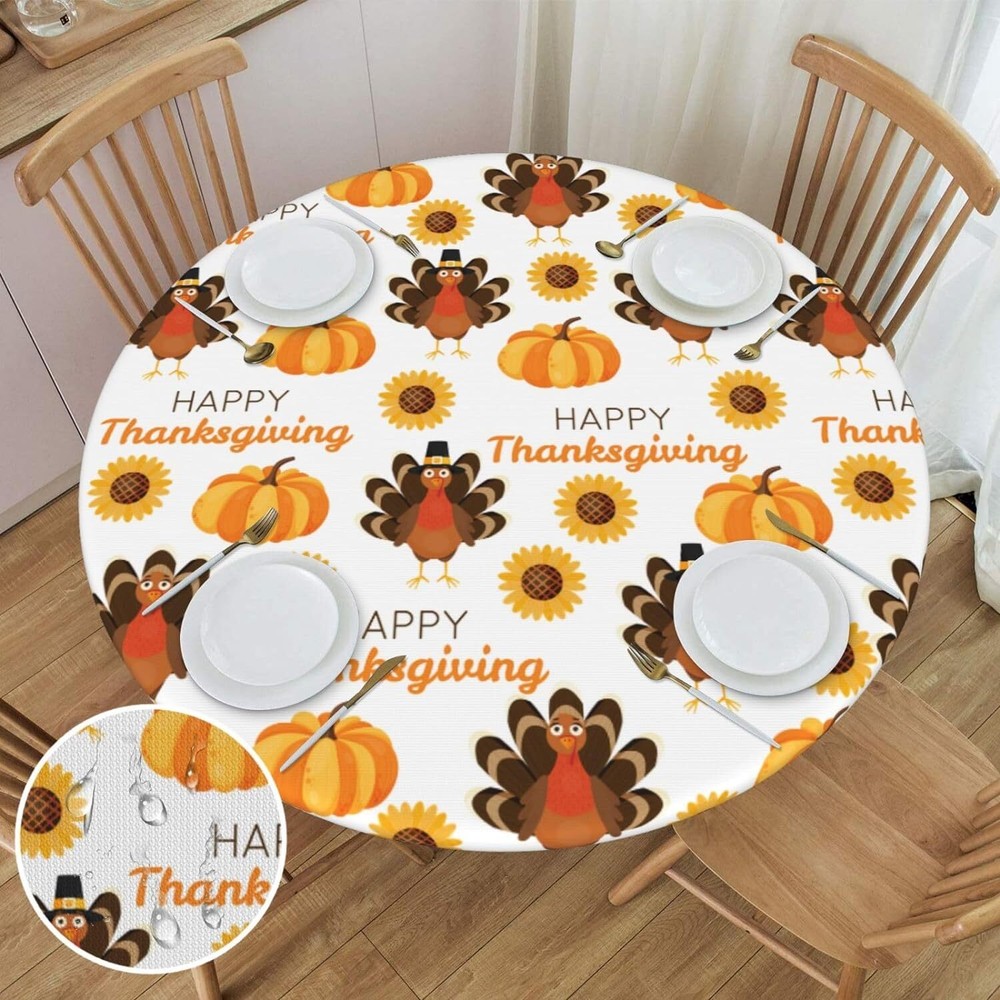 Round Fitted Table Covers Elastic Edge Circle Tablecloth for Dining Party