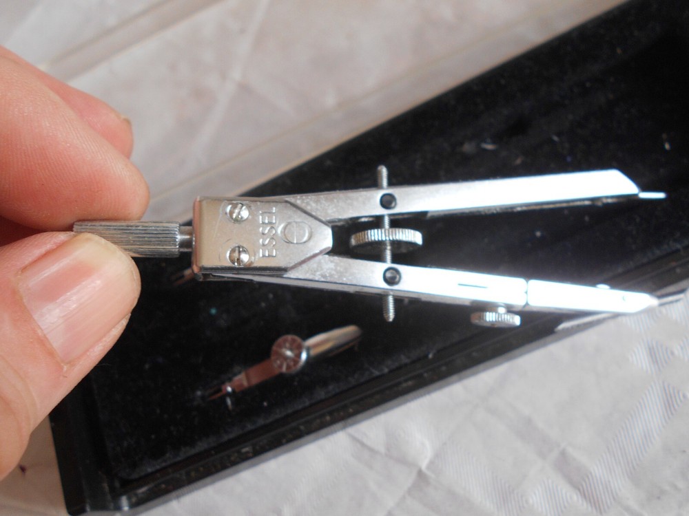 vintage Essel Swiss draftsman's set technical drawing instruments compass