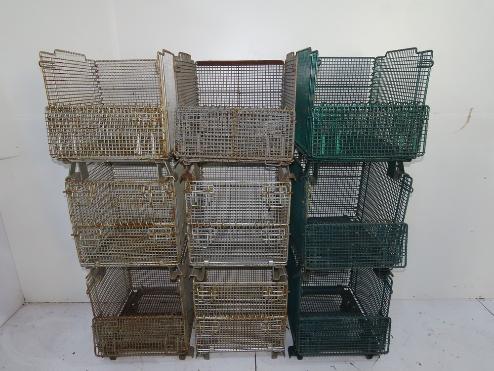 Miniature Collapsible Folding Stackable Industrial Wire Baskets 18"x20"x16"Green