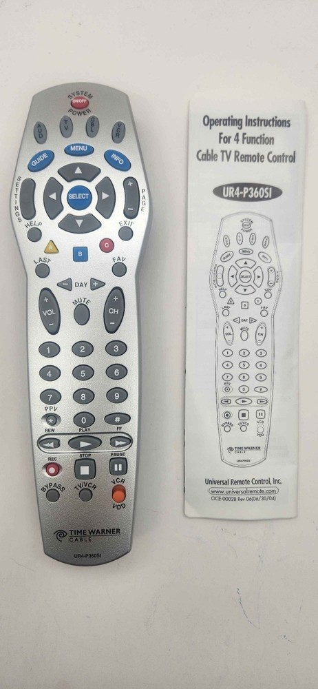 Time Warner Cable TV Remote Control UR4-P360SI
