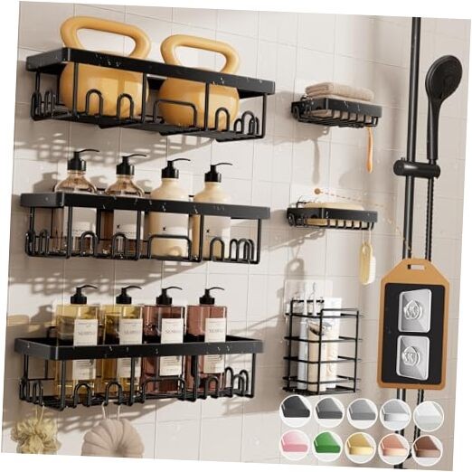 Shower Caddy 6-Pack, 6-Piece Set for Master Bathroom(Rustproof Upgrade) Black