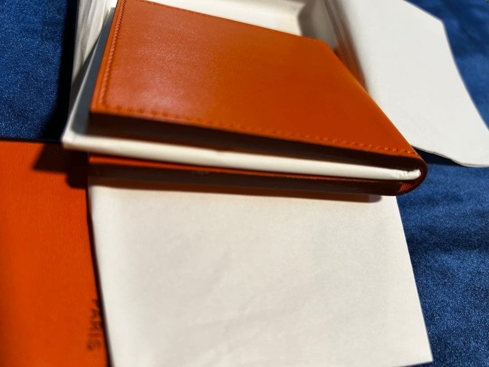HERMES Leather Compact Mirror Orange Double Sided Unused Beauty