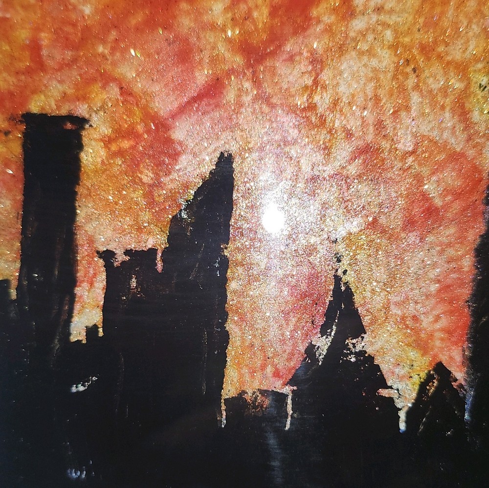 Handmade Stained Glass Cityscape and Landscape Panel Reverse Art Multicolor