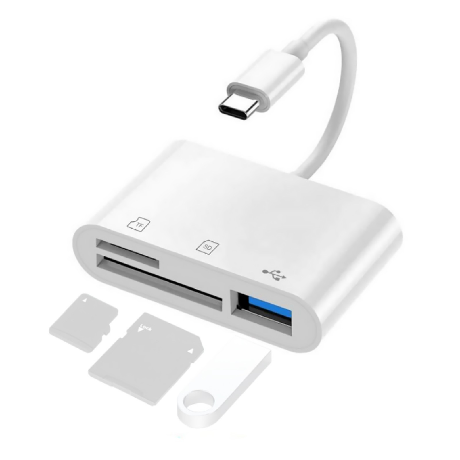 3-Port USB Type C to Card Reader Adapter SD Card Reader For MacBook Pro Laptop w