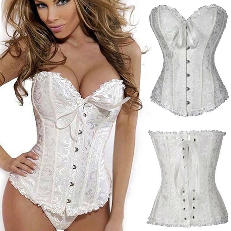 Women Classic Black Corset Bustier Gothic Burlesque Waist Trainer Overbust Tops