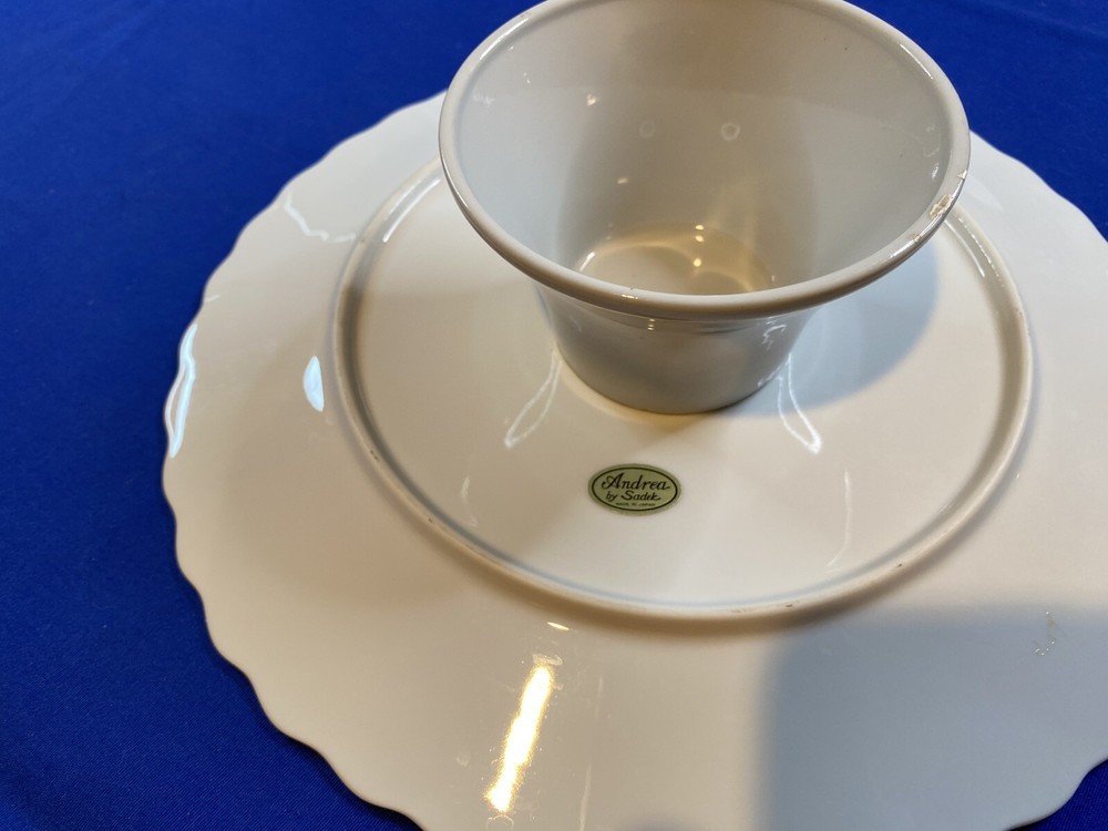 Porcelain Pedestal Cake Plate Multi Colored Buckingham Pattern