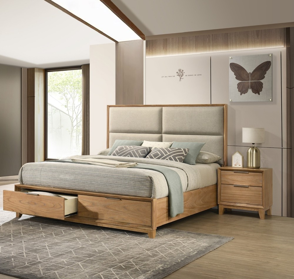 Queen Size Platform Storage Footboard Drawers 3pc Bed Nightstand Bedroom Set