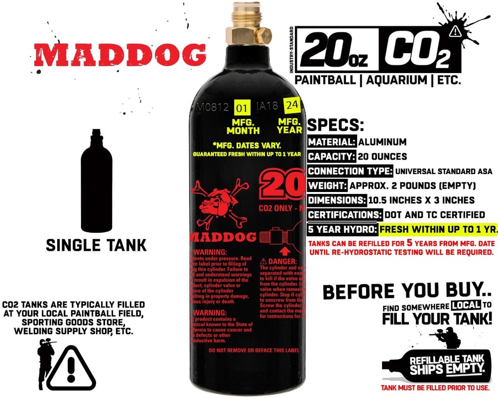 20 oz CO2 Paintball Tanks – 3-Pack – Empty, Must Be Filled Before Use – Durab...