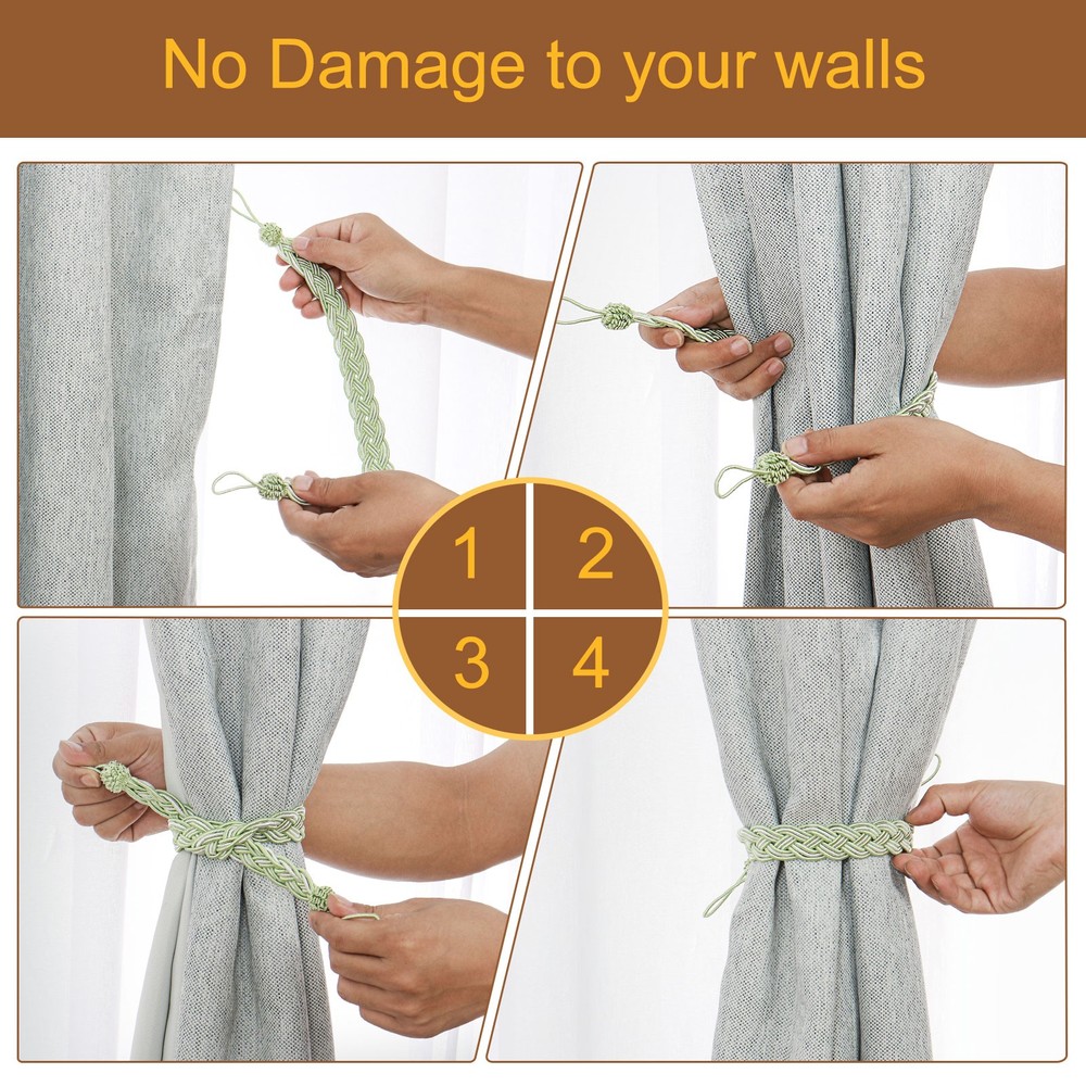 4Pack 23" Curtain Tiebacks Braid Drapery Holdback Holder with Hook Taupe