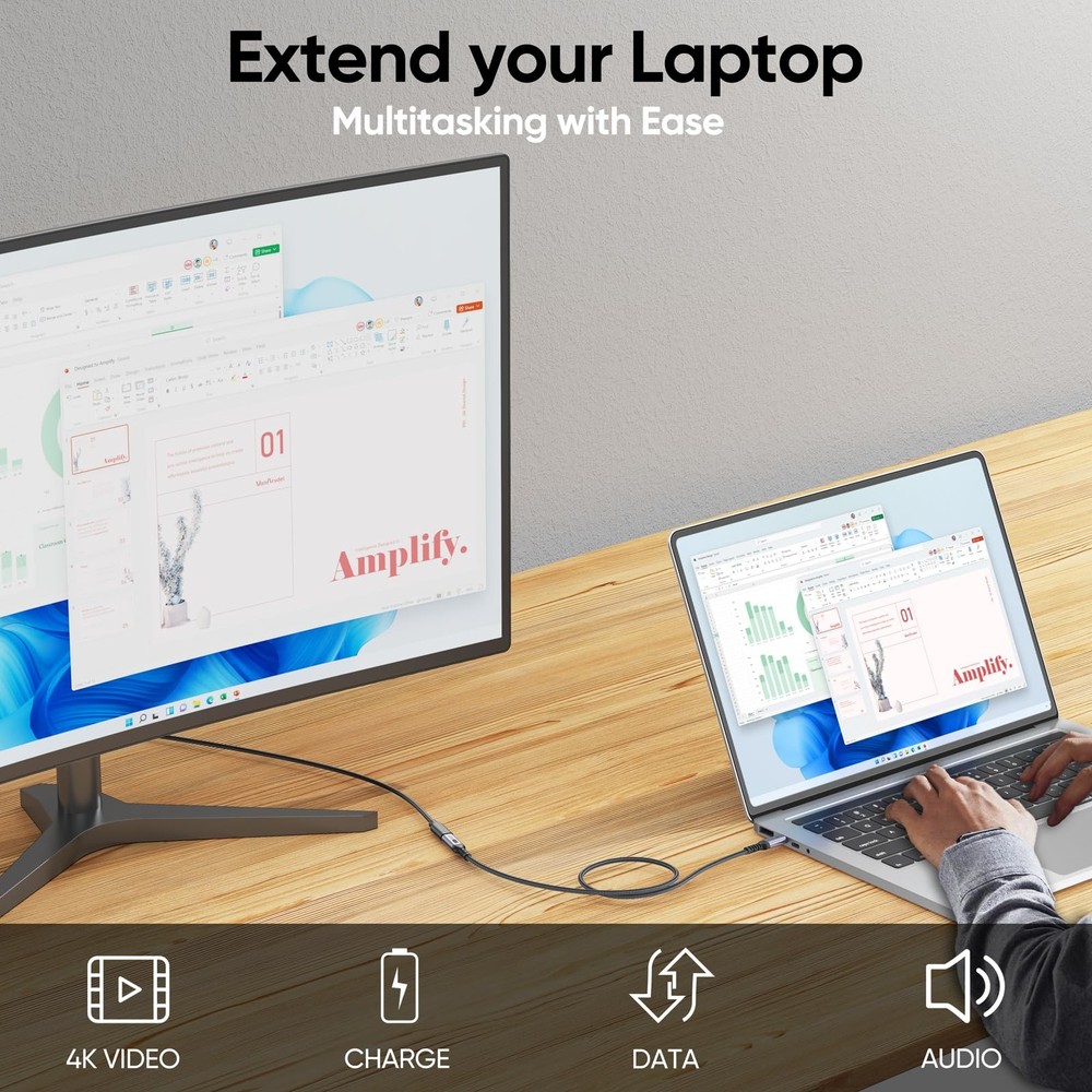 USB C Extension Cable 6 inch Short, Full-Function Extender 0.5 Feet, Grey