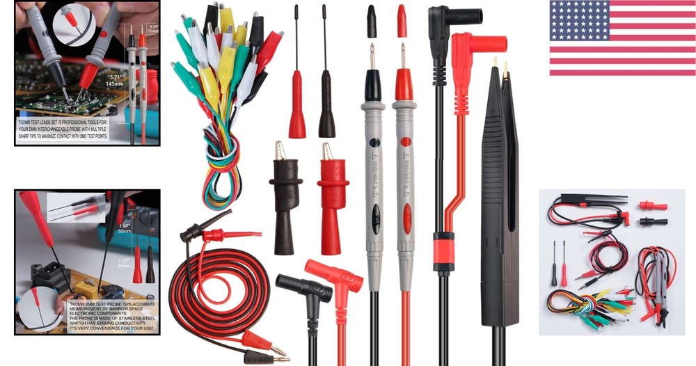 Versatile 19-Pc Electrical Multimeter Lead Set with Soft Grip Probes & Clips