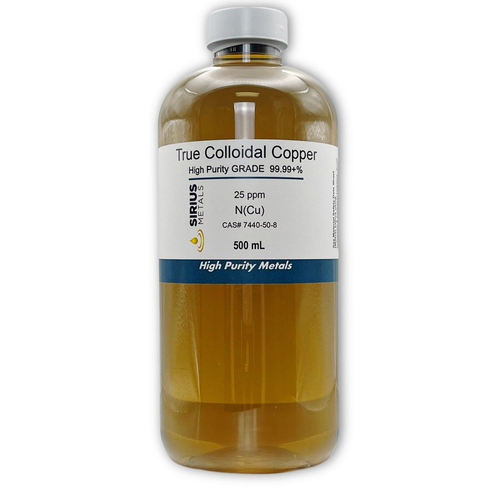 True Colloidal Copper NanoParticles (CuNPs): 25 ppm - 500 mL in Plastic