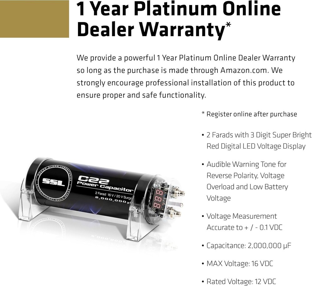 Energy Storage Capacitor - 2 Farad, Warning Tones, Amplifier