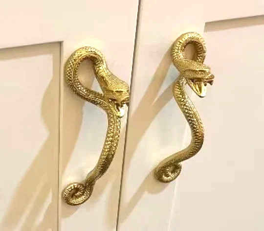 2 Heavy Curly Snake Solid Brass Door Handles 7" (18cm) Handmade Antique Pull Set