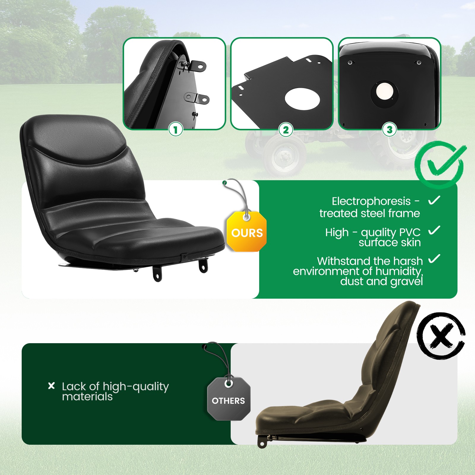 Seat Bottom For John Deere 970 870 770 670 4005 Black Vinyl #M805158 #M803465