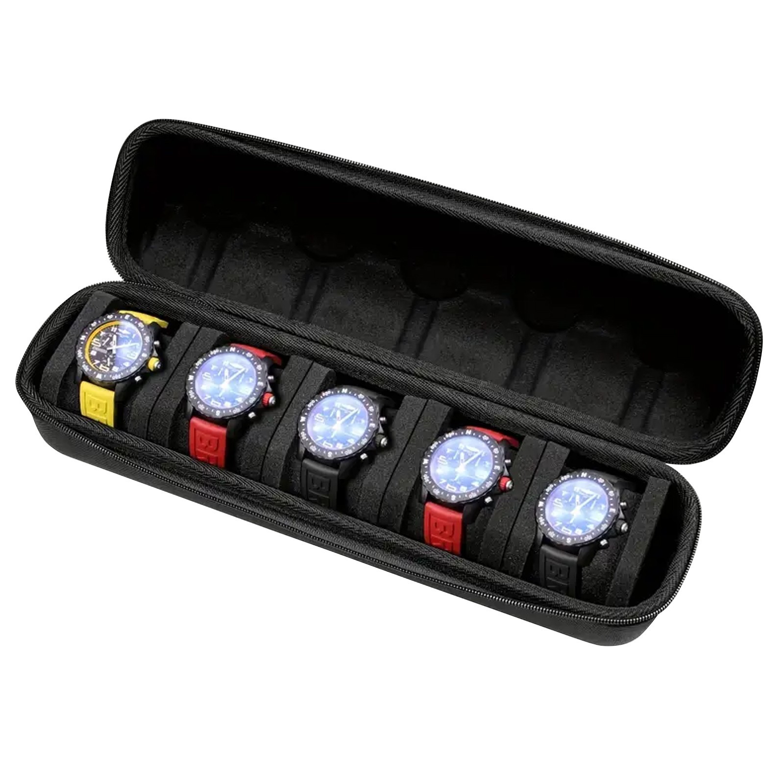 5-Compartment Portable Watch box - With Handle, Flip-Top Lid, and Soft Lining