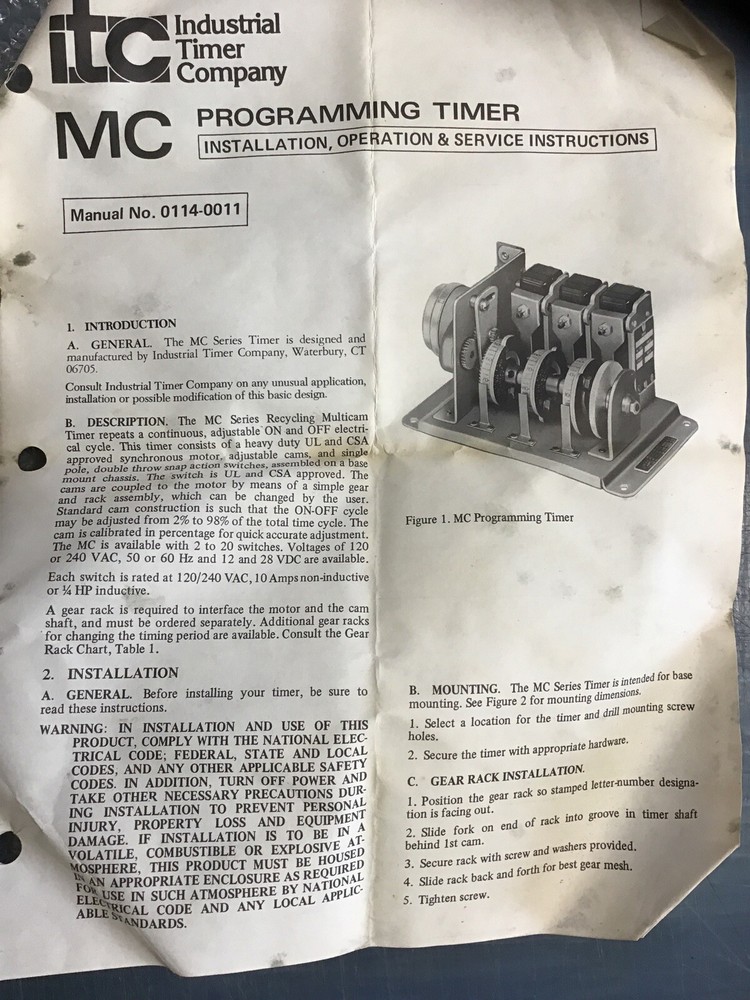 ITC Timing Switch MC-12 120V 60Hz