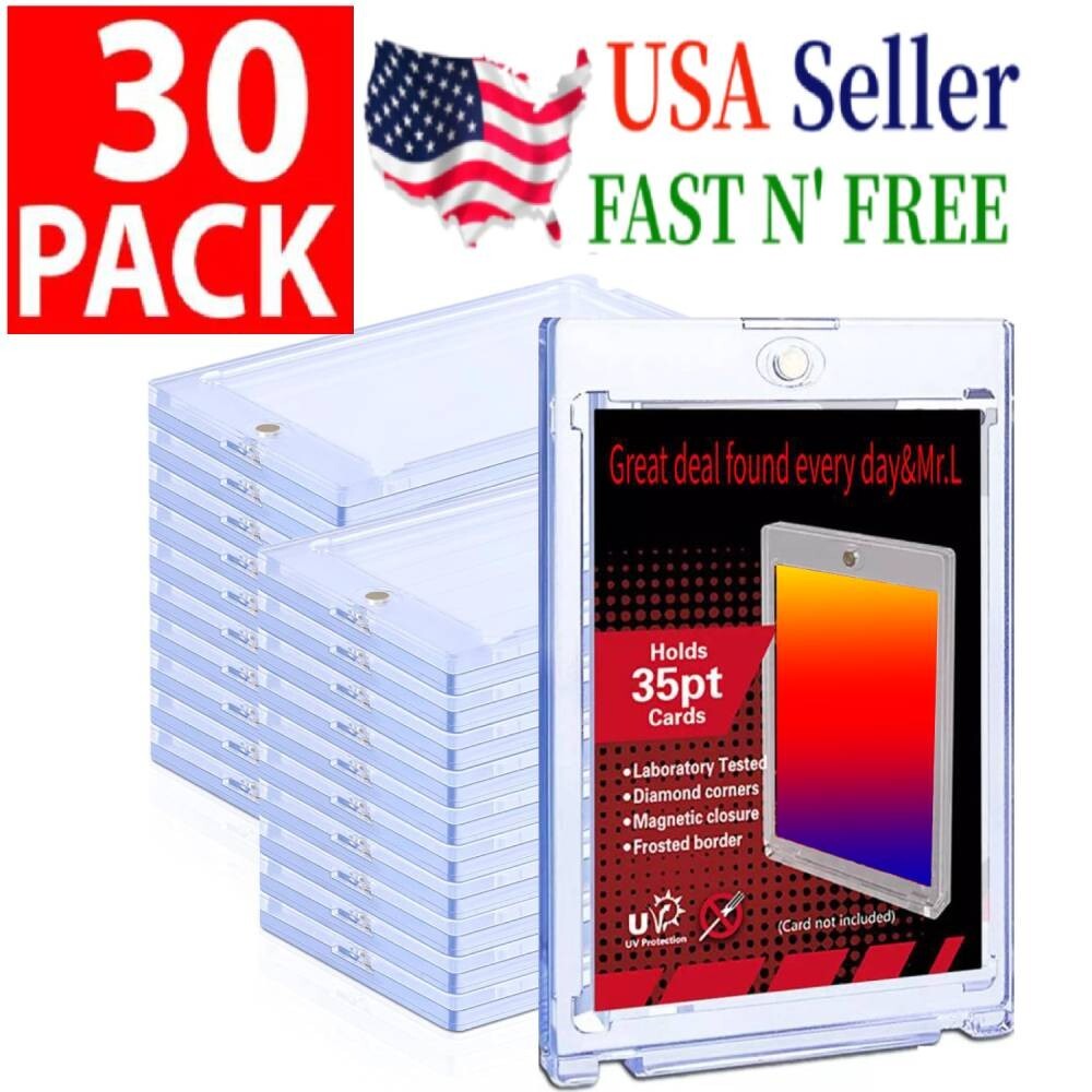30 Pack Magnetic Trading Sports Card Holders 35pt One-Touch Hard UV Protection
