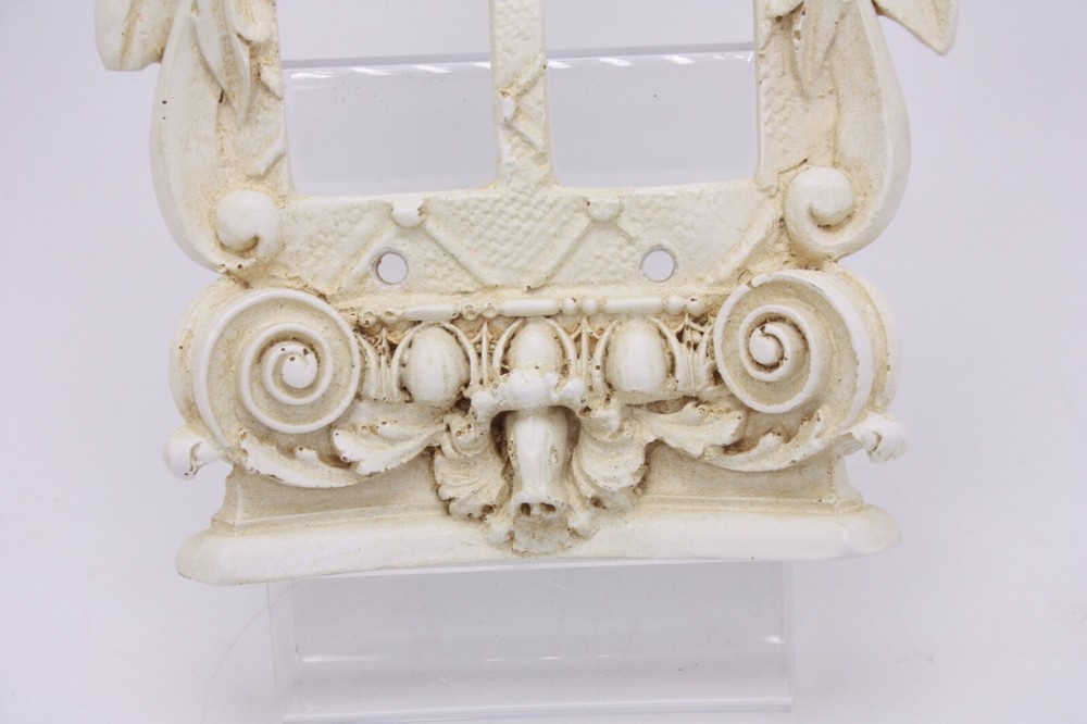 Composite 3D Antique Style Double White Dimmer Light Switch Plate Fleur de Lis