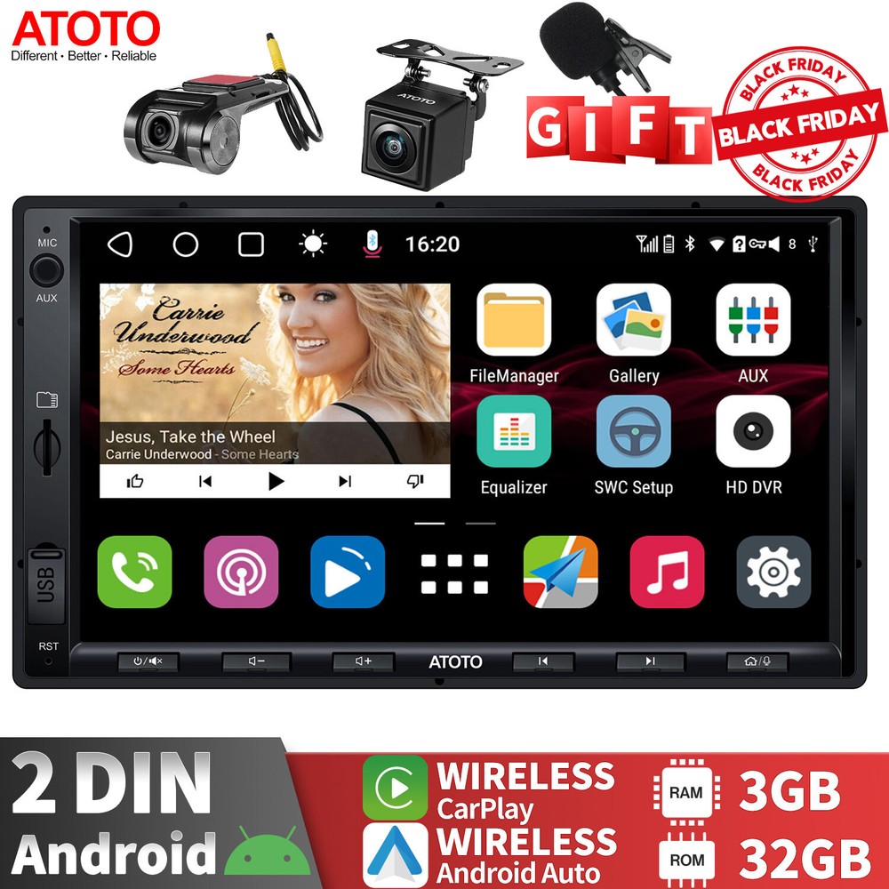 ATOTO S8 Standard 7" 2DIN Android Car Stereo-3+32G w/ Front & Rear Camera Bundle
