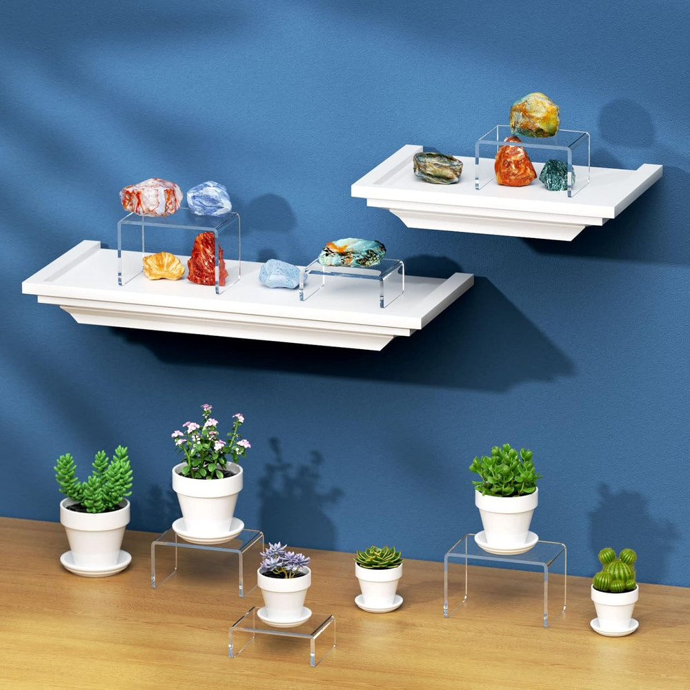 Acrylic Display Risers Stand 2 Sets,3 Steps Clear Riser Shelf Showcase for Amiib