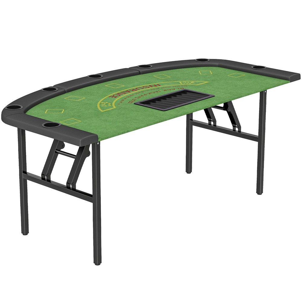 Soozier 72" Foldable Poker Table, Portable 8-Player Blackjack Table, Green