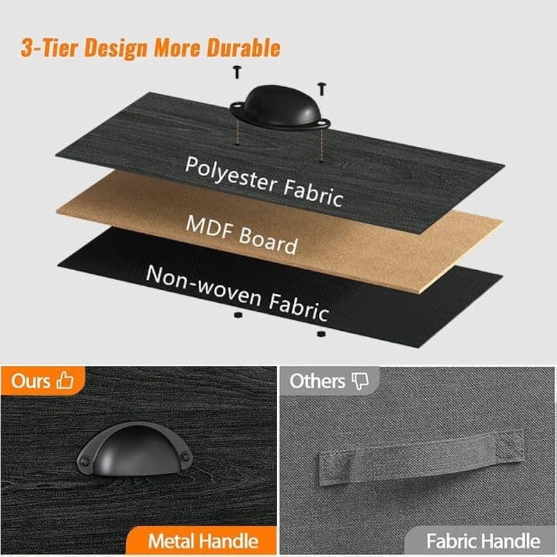 Sturdy Bedside Table W/ Fabric Drawer 3-Tier Storage Multi-Function Unit New