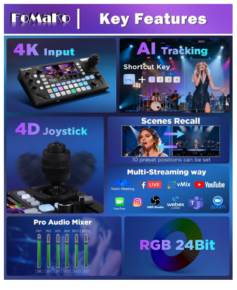 FoMaKo KC800 Live Stream Video Mixer/Switcher
