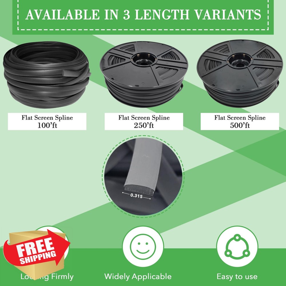 0.290" Black Flat Screen Spline, 100ft