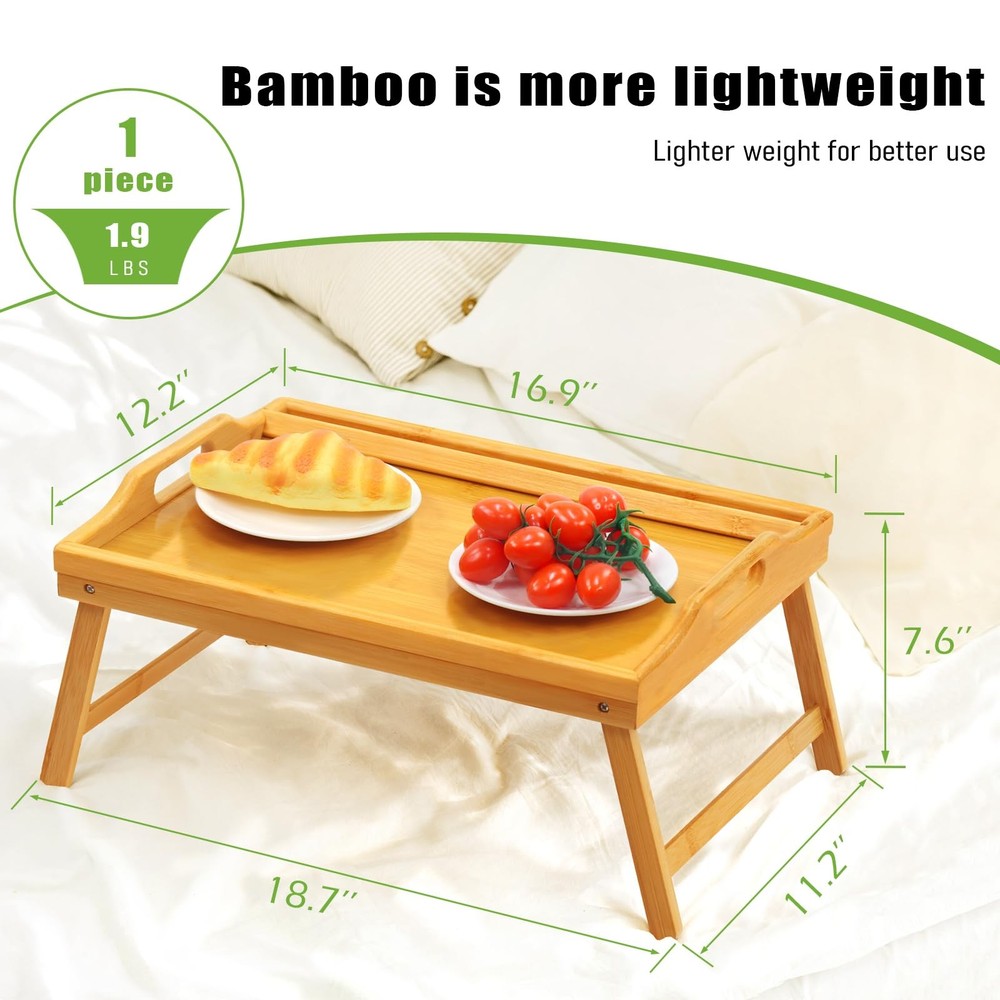 Bed Tray Table Breakfast Trays Serving Tray Bamboo Bed Laptap Floding Legs wi...