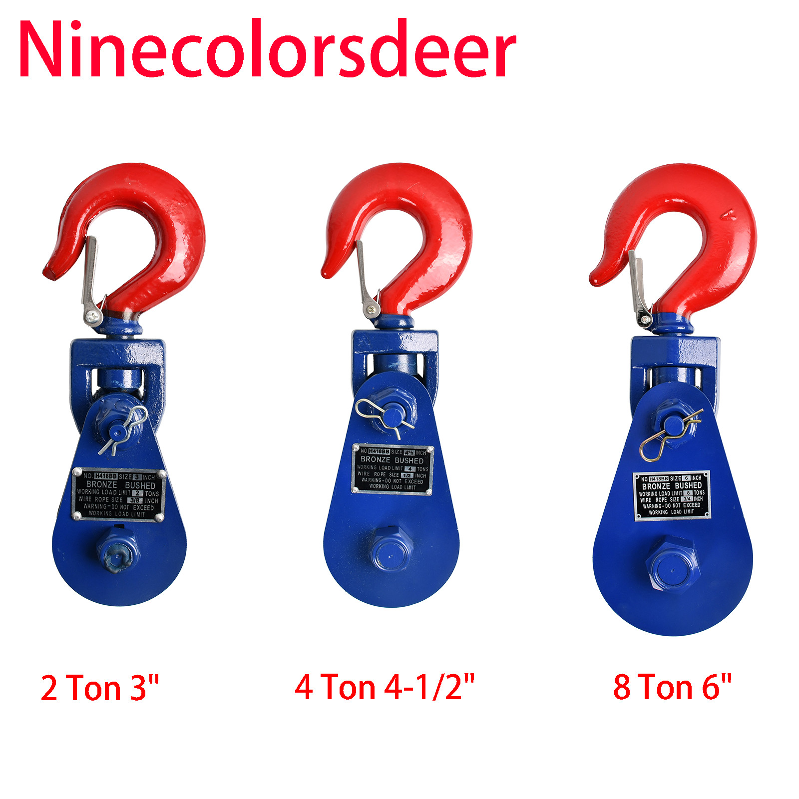 2/4/8 Ton Snatch Block with hook For Wire Rope Cable size 3/8"/1/2"/ 3/4"