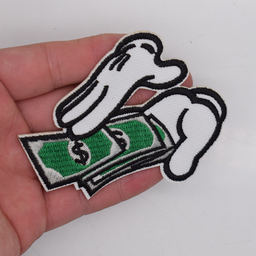 MAKE IT RAIN IRON ON PATCH 4" Mickey Mouse Hands Money Embroidered Fat Stack NEW