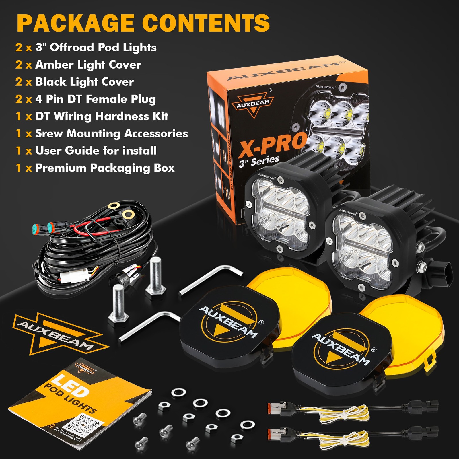 AUXBEAM 3" 84W LED Driving Light Pods Spot Fog Ditch Work Lamp DRL & Turn Signal