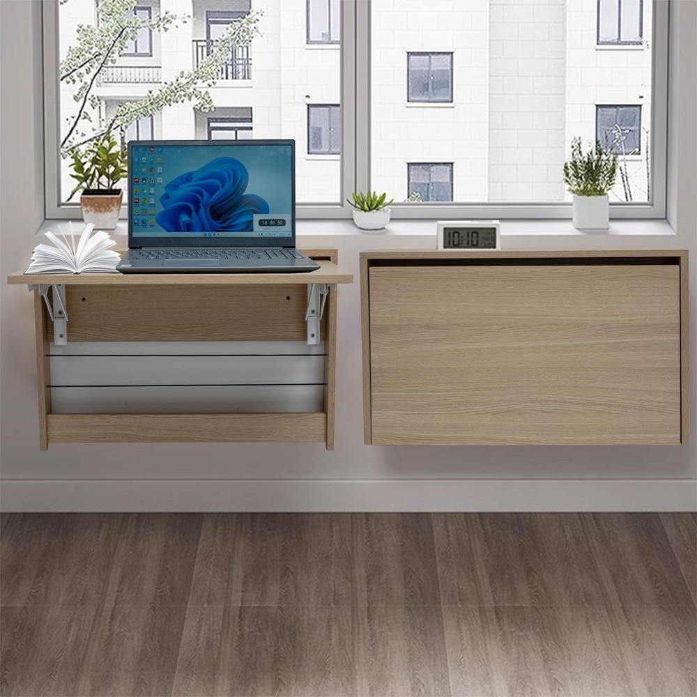 Wall Mounted Folding Table, Floating Wall Desk Fold Down for Small Spaces, Wa...