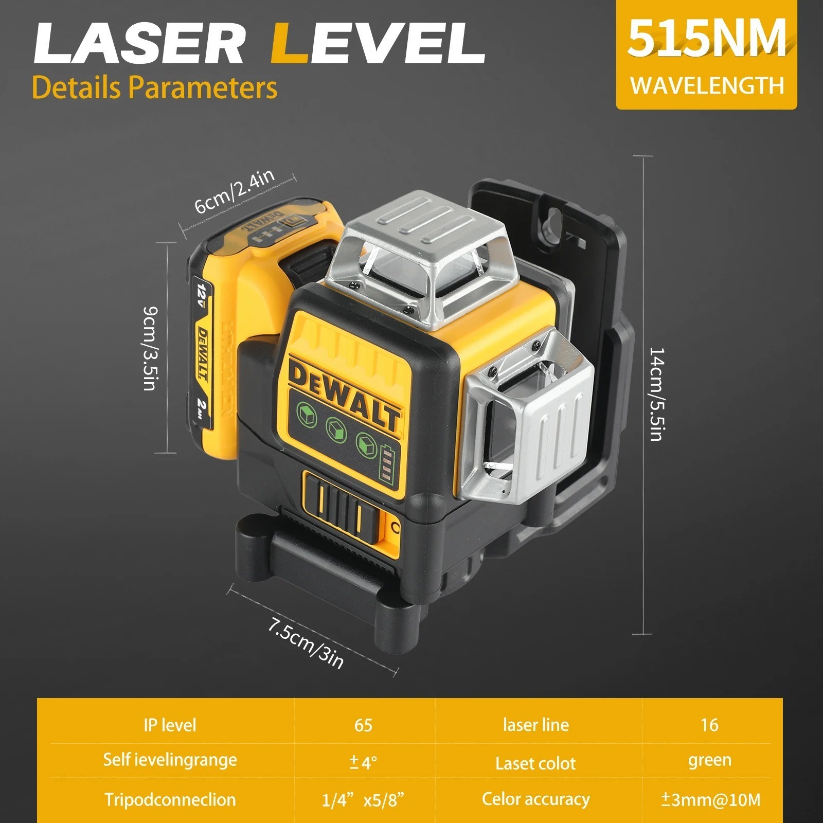 DeWalt DW089LG 12V Green Line 3 x 360 Laser Level Laser Battery+Charger US