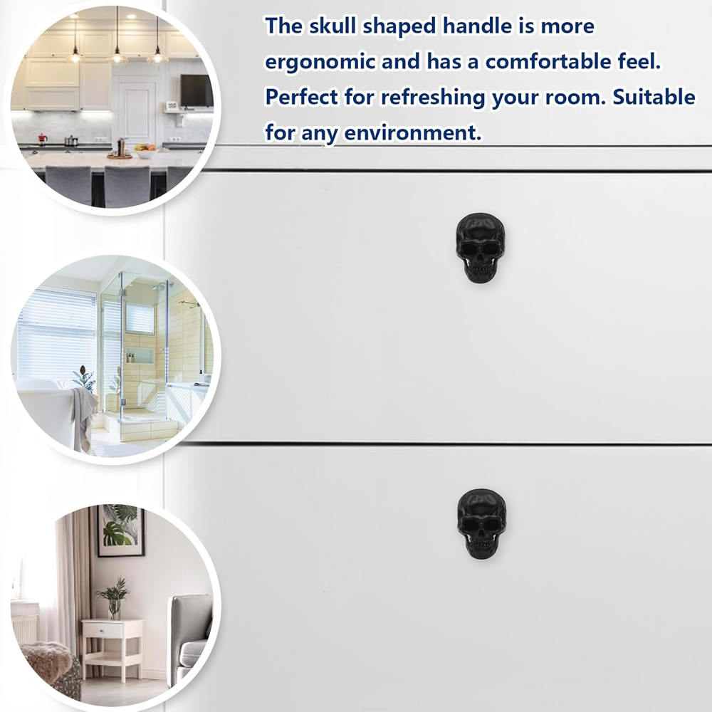 4 Pack Skull Skeleton Cabinets Knobs, Single Hole Pull Handle for Drawer Wardrob