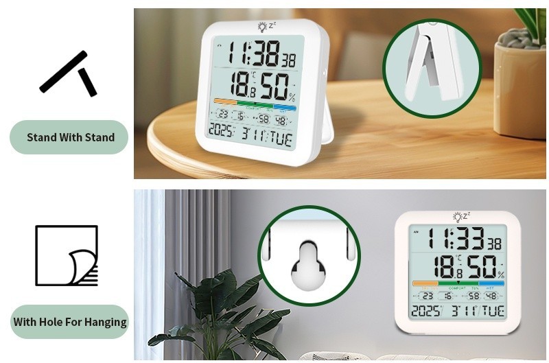 Indoor Thermometer Backlit Display Home Decor Alarm Function Battery Powered