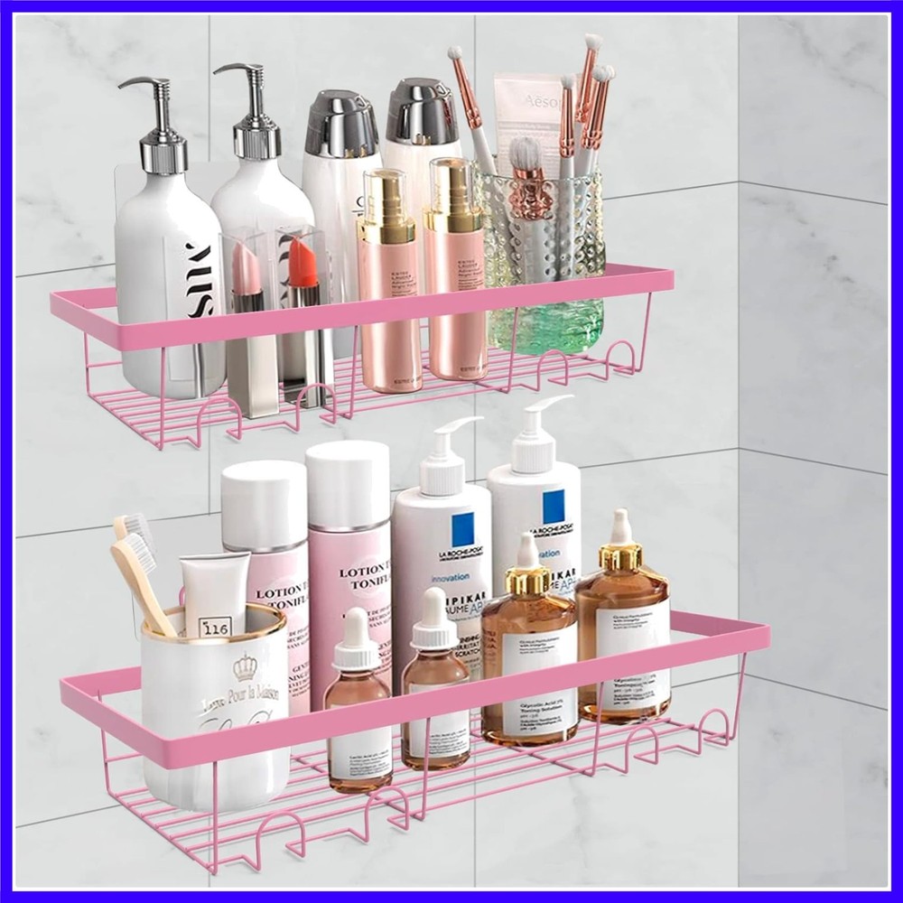 2 Pack Adhesive Shower Caddy Organizer with Hooks, Rustproof No Drilling Wall...