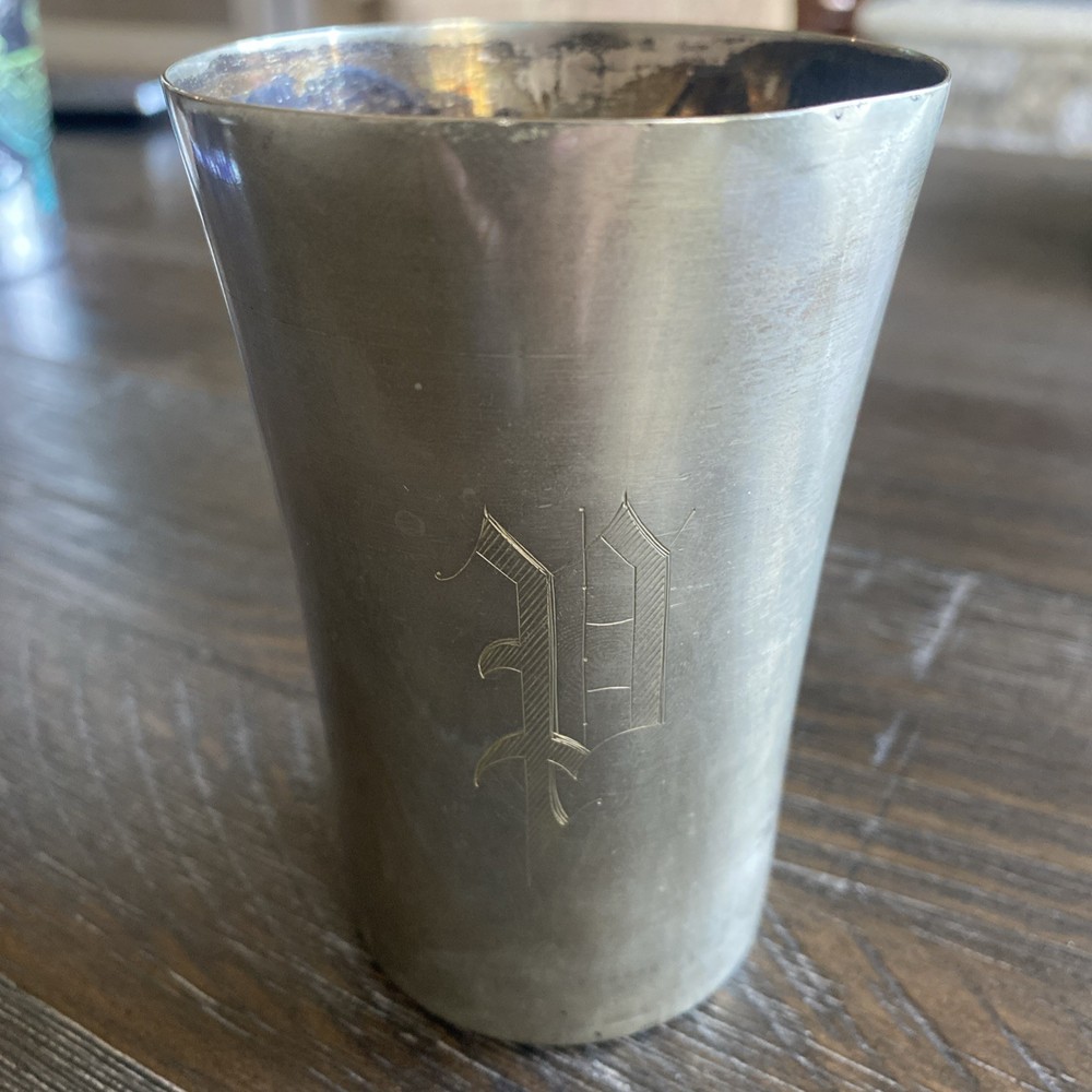 Benedict Indestructo Sheffield Plate Nickel Silver Tumbler #1384 monogrammed