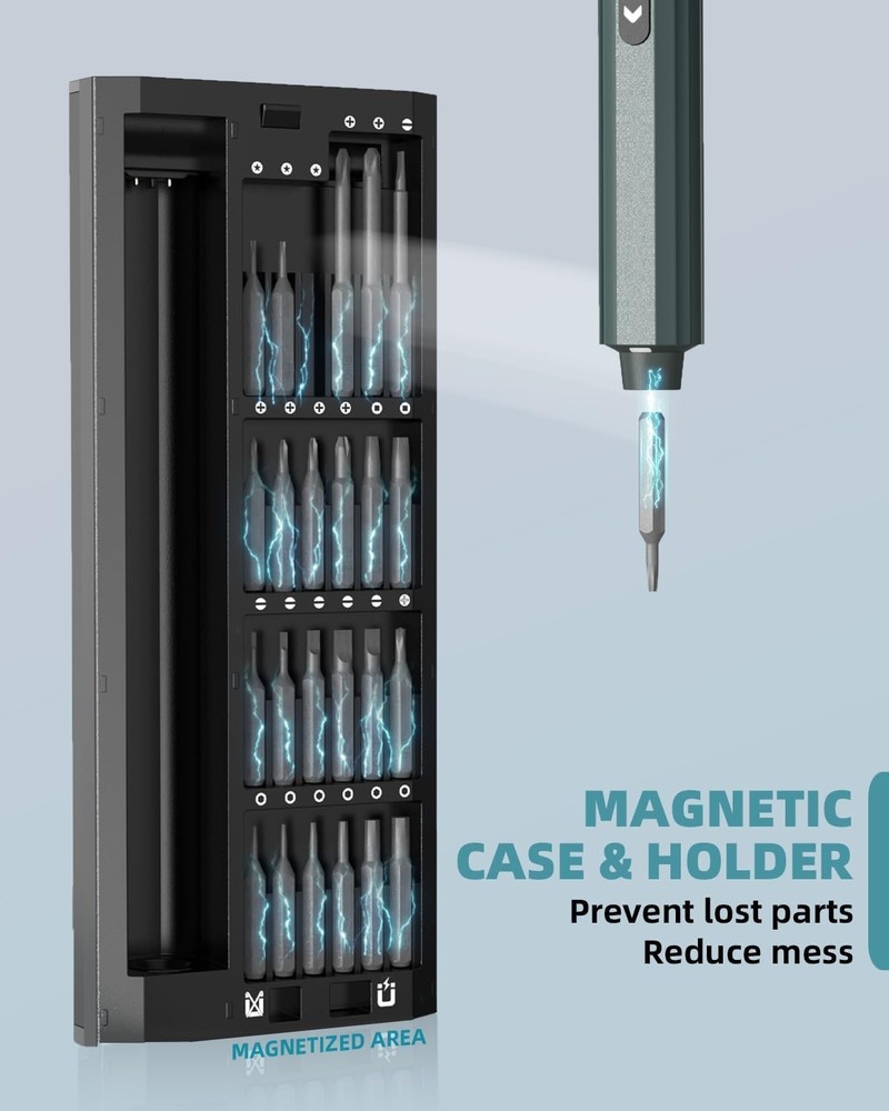 Mini Electric Screwdriver with Pop-Up Storage & 48 S2 Bits for Electronics