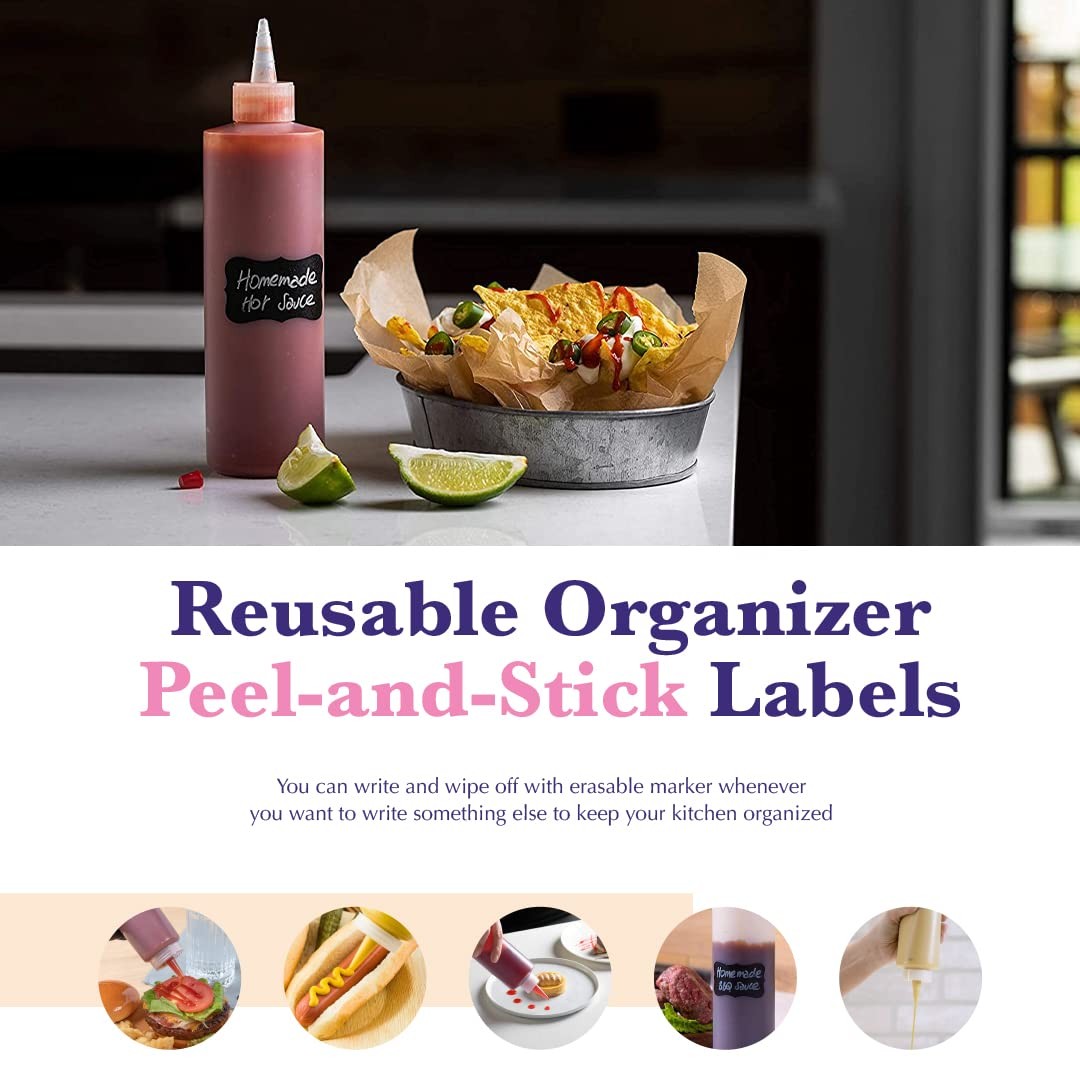 6-Pack Condiment Squeeze Bottles - Funnel, Erasable Marker, Labels - 4 oz