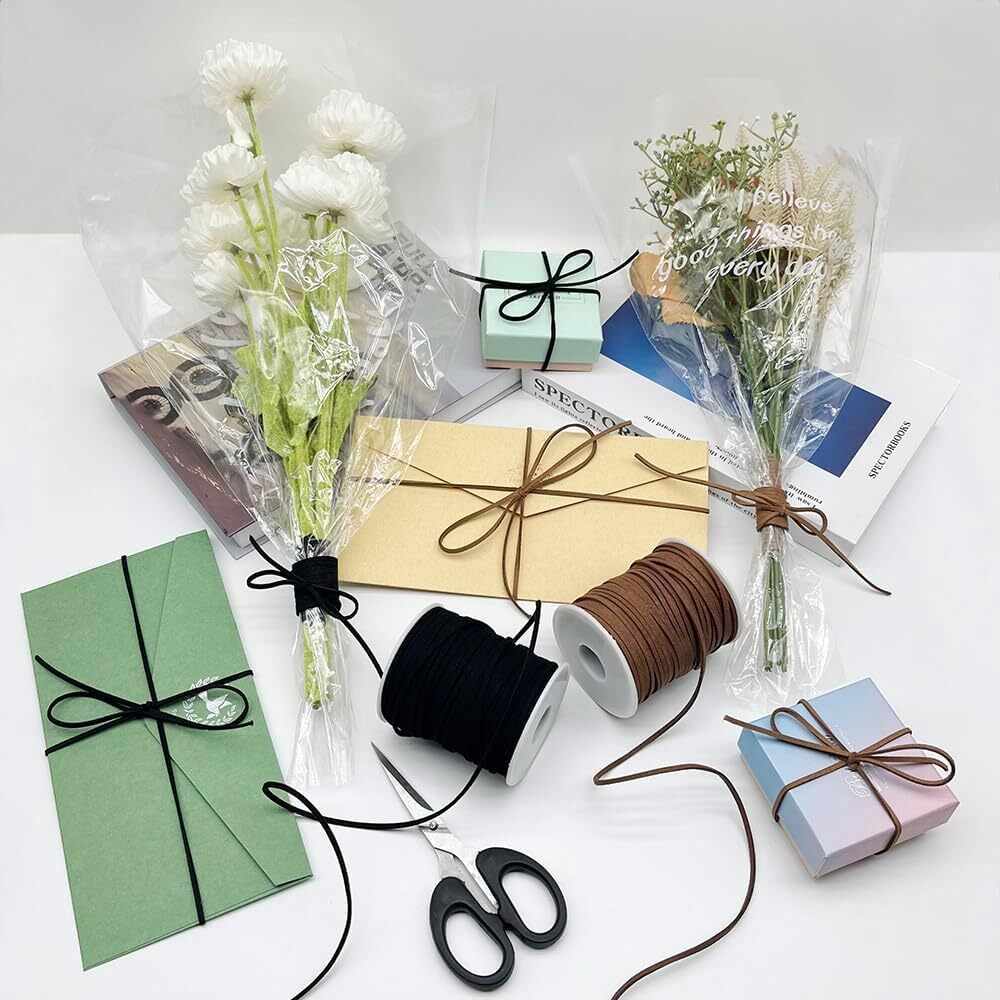 Leather String, 2 Rolls Faux Cord, Flat Suede Black+brown