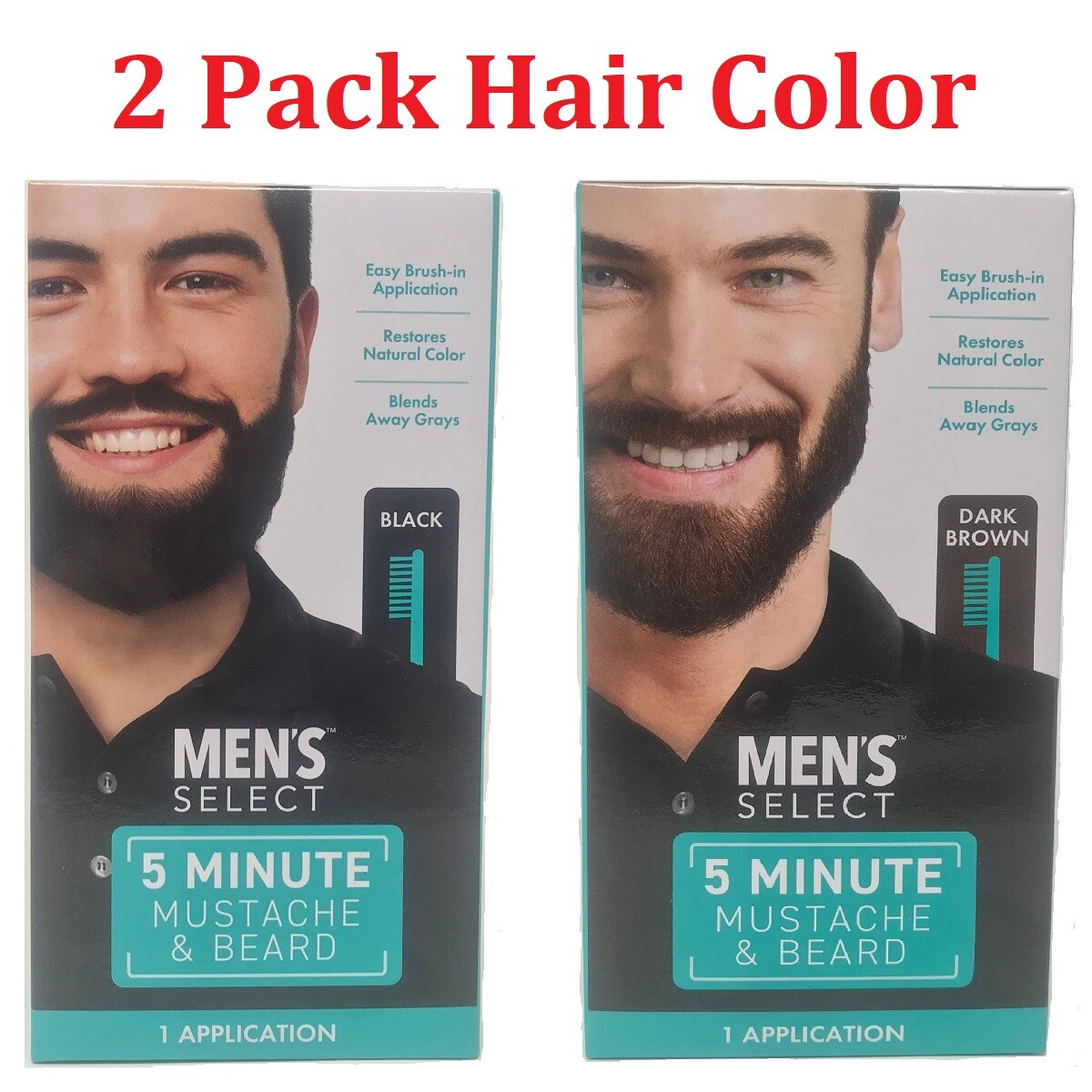 2pk  Men's Select Mustache and Beard Hair Color Dye 5 minute Black or Dark Brown