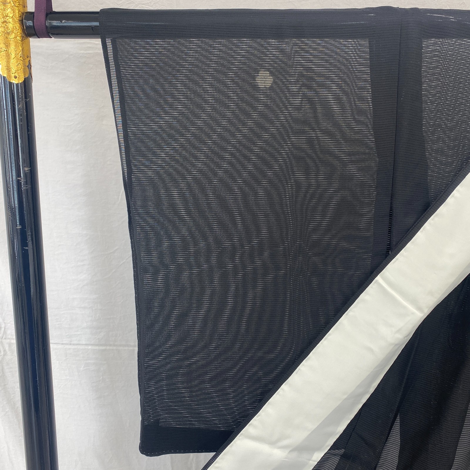 Japanese Vintage Kimono Polyester Black No Lining Family crest Length 61 in