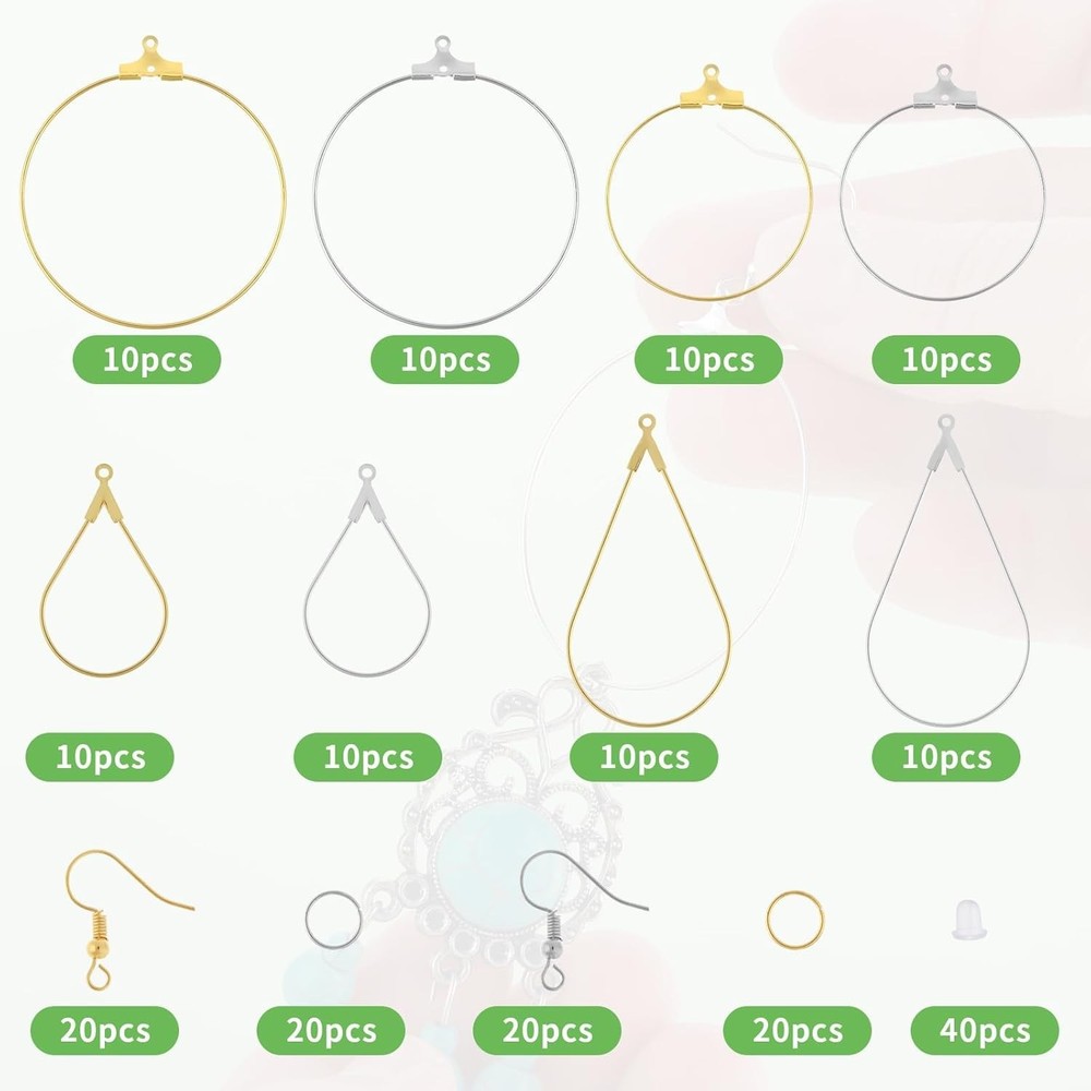 200PCS Earring Making Kit Beading Hoop Finding Open Hoops Bulk Wire for DIY